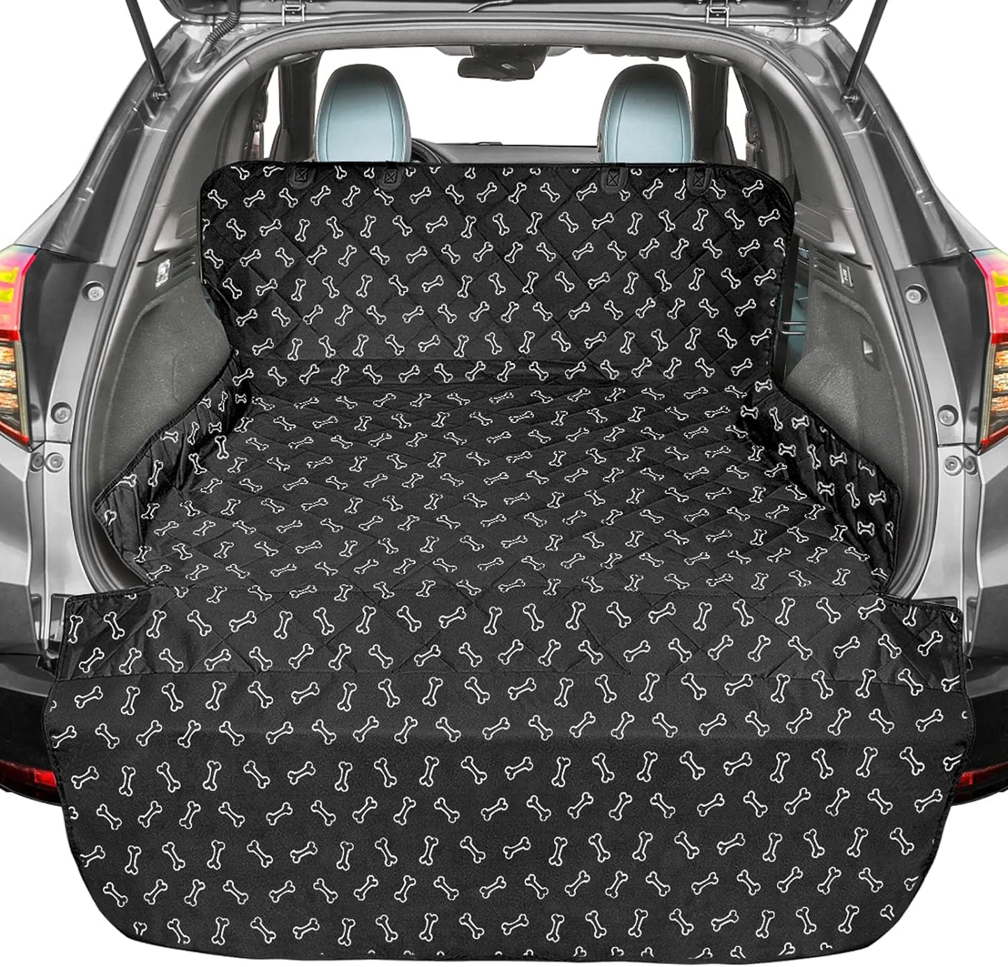 SUV Cargo Liner for Dogs, Water Resistant Pet Cargo Cover Dog Seat Cover Mat for Suvs Sedans Vans with Bumper Flap Protector, Non-Slip, Large Size Universal Fit, Bone