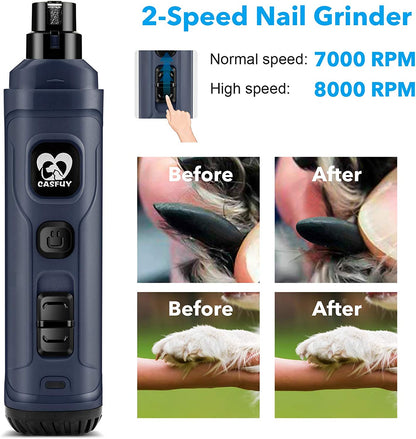 Dog Nail Grinder with 2 LED Light - New Version 2-Speed Powerful Electric Pet Nail Trimmer Professional Quiet Painless Paws Grooming & Smoothing for Small Medium Large Dogs and Cats (Blue)