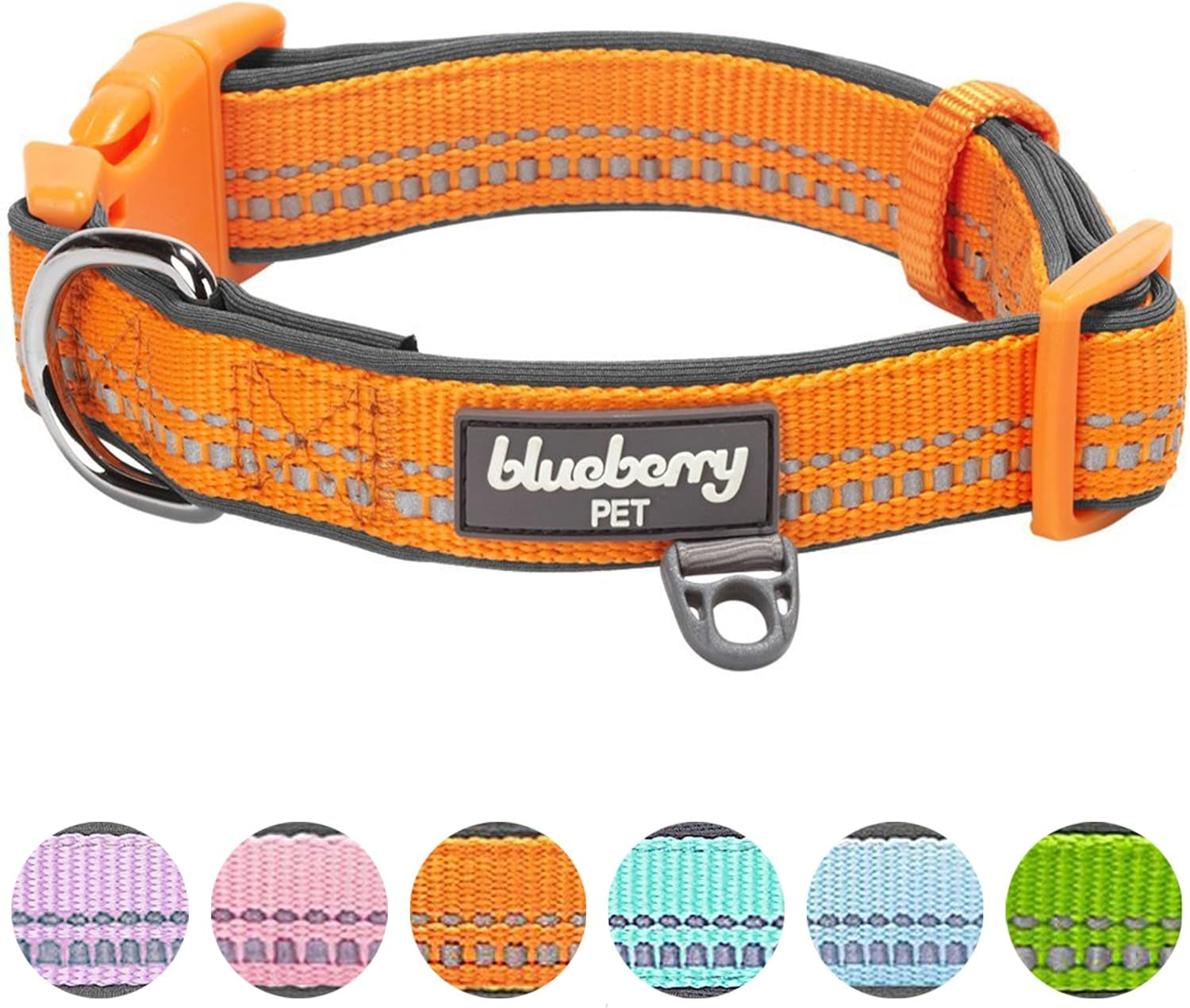 Soft & Safe 3M Reflective Neoprene Padded Adjustable Dog Collar - Orange Peel, Small, Neck 12"-16"