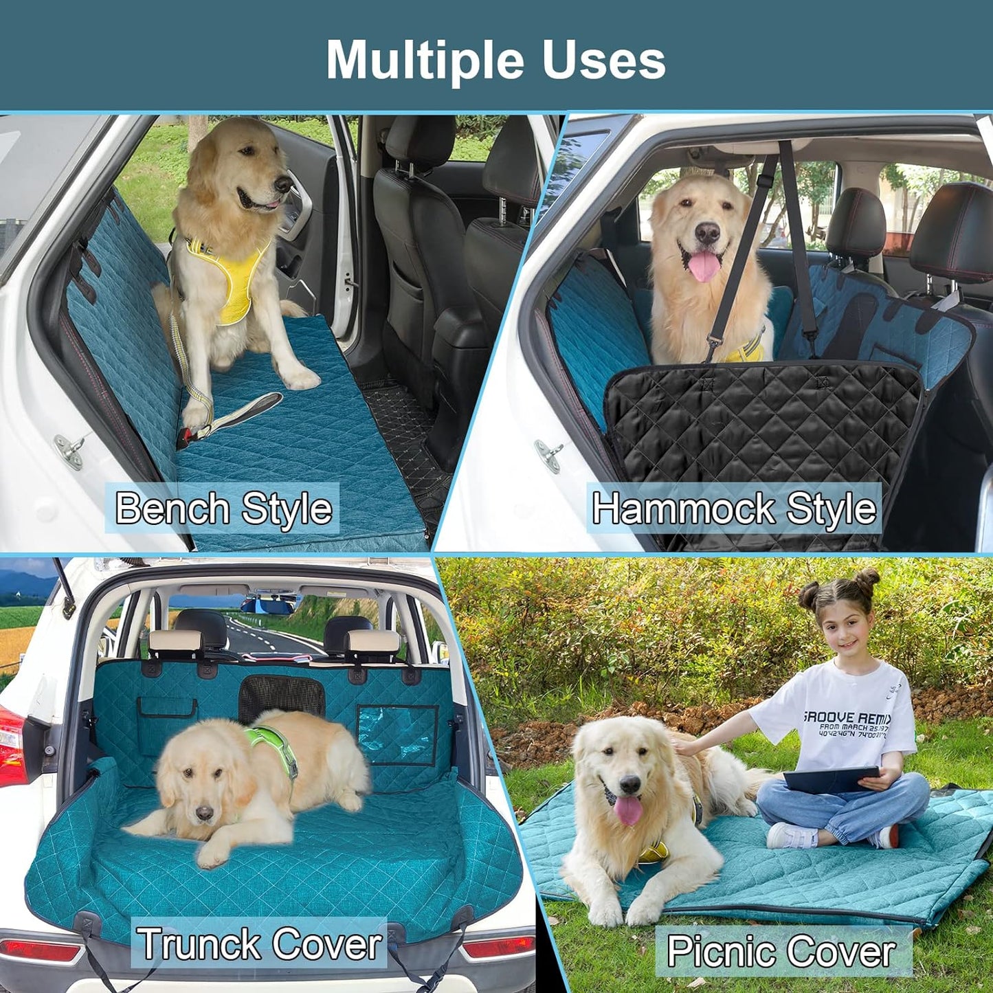 Dog Car Seat Cover-Back Seat Dog Cover for Car Include Mesh Visual Window and Pet Seat Belt-Hammock Scratchproof Pet Seat Cover for Cars Suvs Trucks Jeep