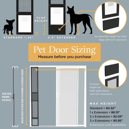 Small Black Mesh Patio Pet Door, for Screen Sliding Doors, for Dogs & Cats up to 11 Lbs Alum