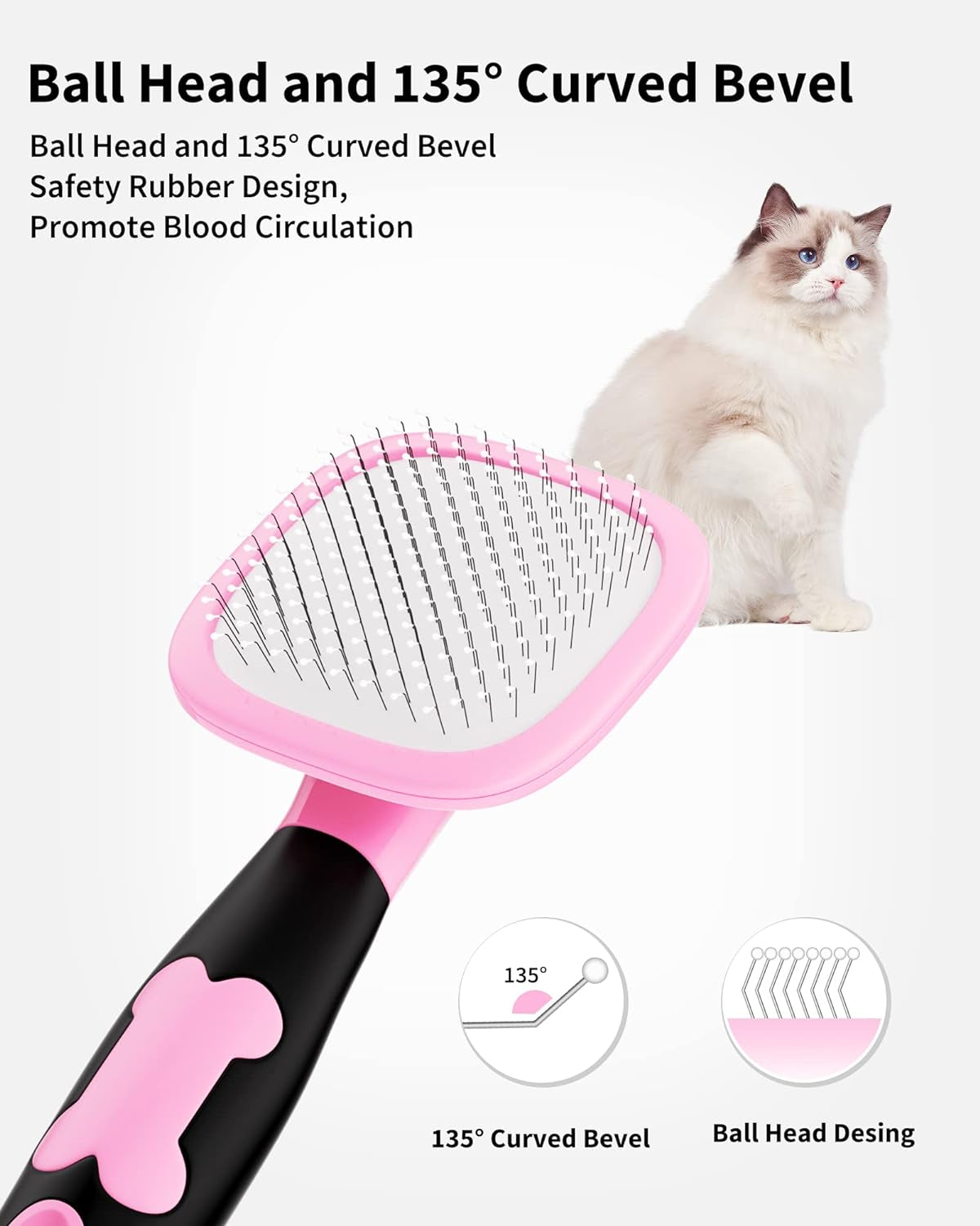 Dog Brush & Cat Brush- Slicker Pet Grooming Brush- Shedding Grooming Tools(Pink)