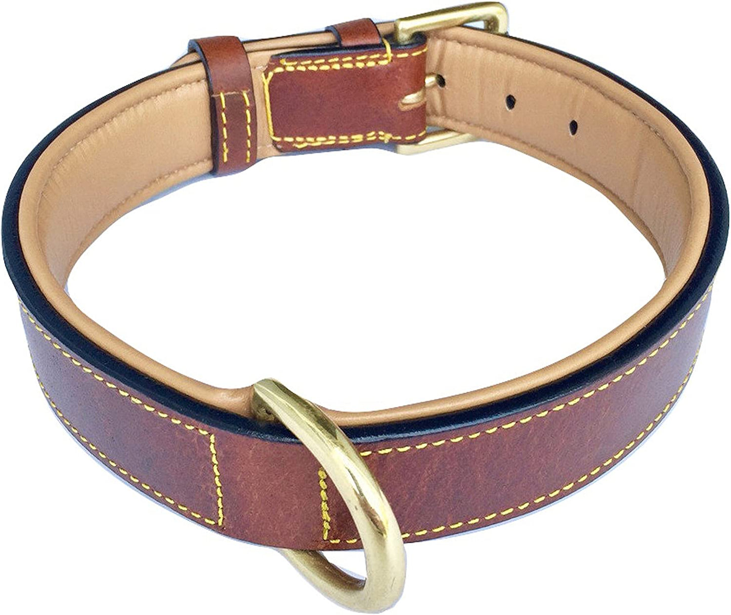 Brown XL Leather Padded Dog Collar, 28" Inches Long X 1.75" Inches Wide, Neck Size 22" to 25", Full Grain Real Luxury Leather for Xlarge Dogs