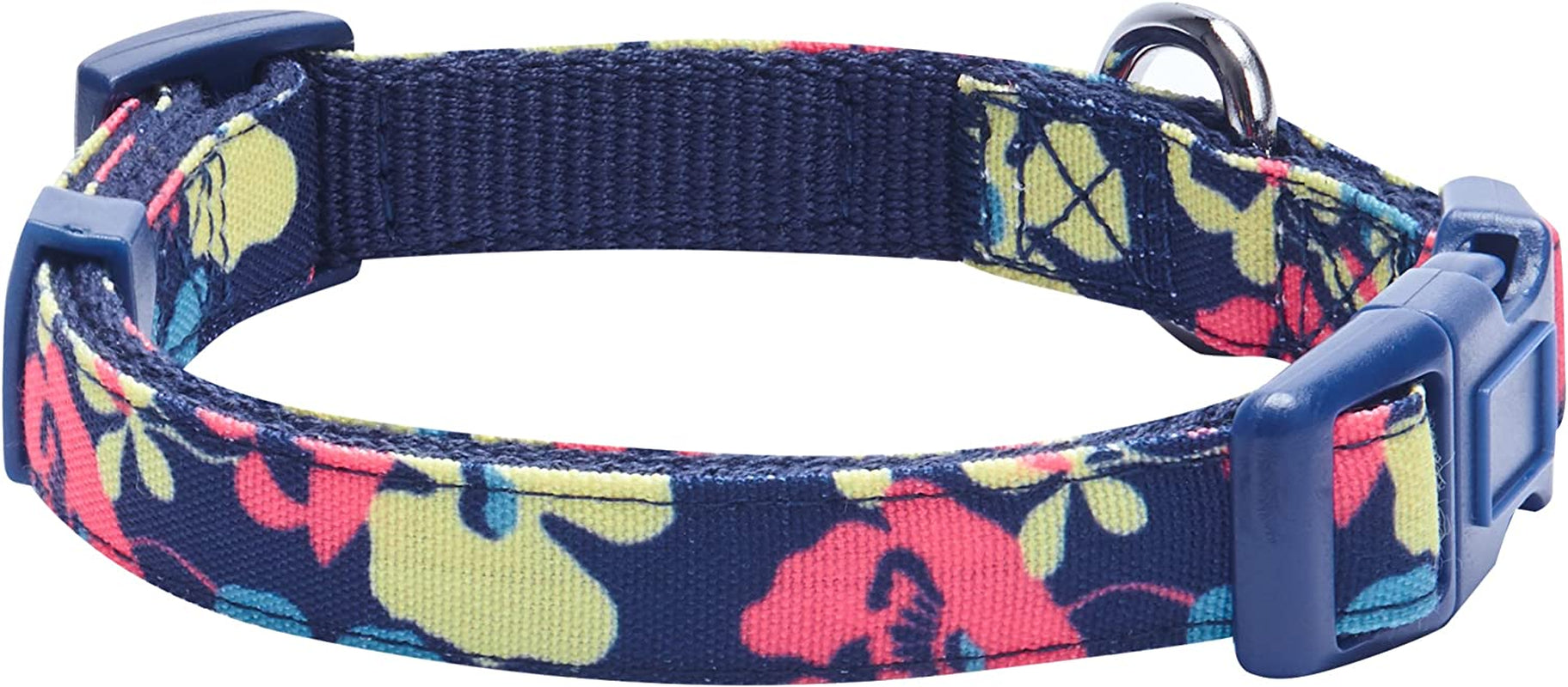 Made Well Profound Floral Print Adjustable Dog Collar in Navy Blue, X-Small, Neck 7.5"-10"