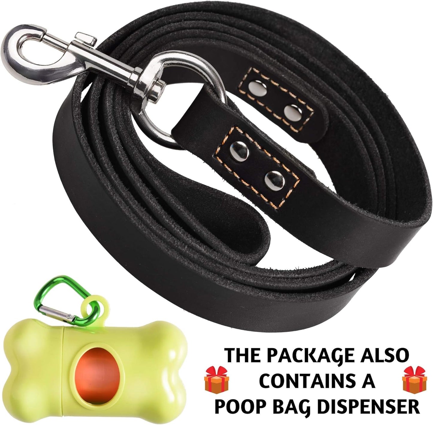 Heavy Duty Leather Dog Leash 6 Ft X 1" - Dog Leash for Large Dogs and Extra Large Dogs - Strong and Soft Dog Training Leash (XL - 6 Ft X 1 Inch, Black)