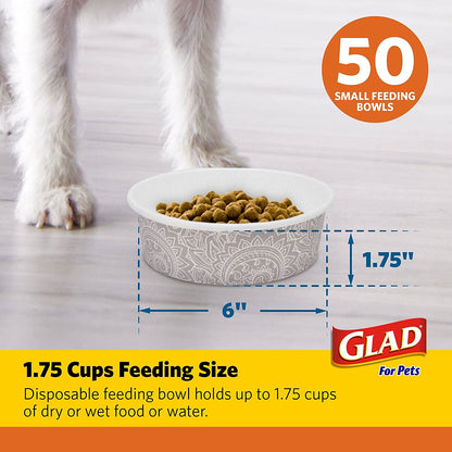 for Pets Disposable Feeding Bowls | Small Dog Bowls in Gray Pattern | 1.75 Cup Feeding Size, 50 Count - Dog Bowls Are Great for Dry and Wet Dog Food or Water (FF12275)