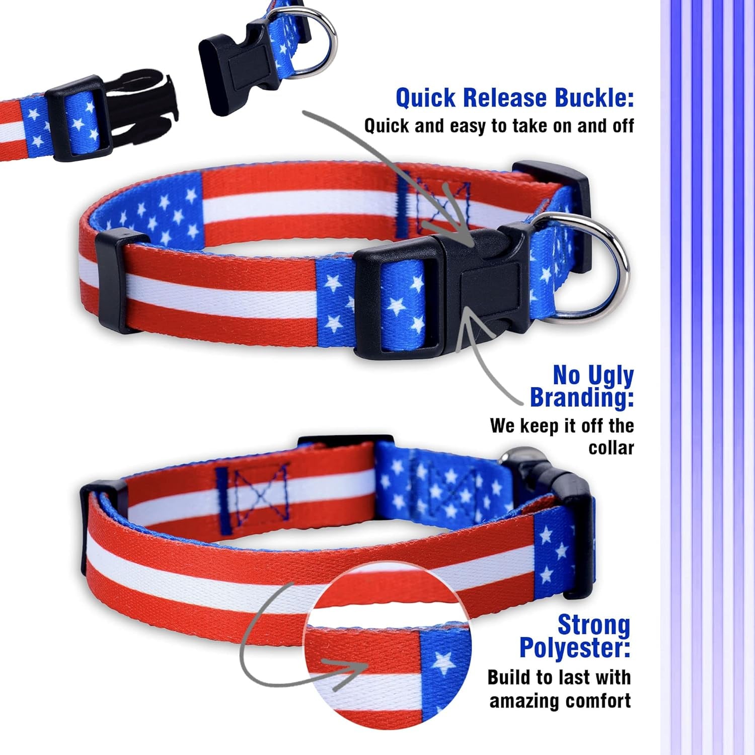 American Flag Dog Collar- Red White and Blue- Patriotic Collars for 4Th of July, USA- Adjustable Small, Medium, Large Breed Dogs (Medium, Flag I)