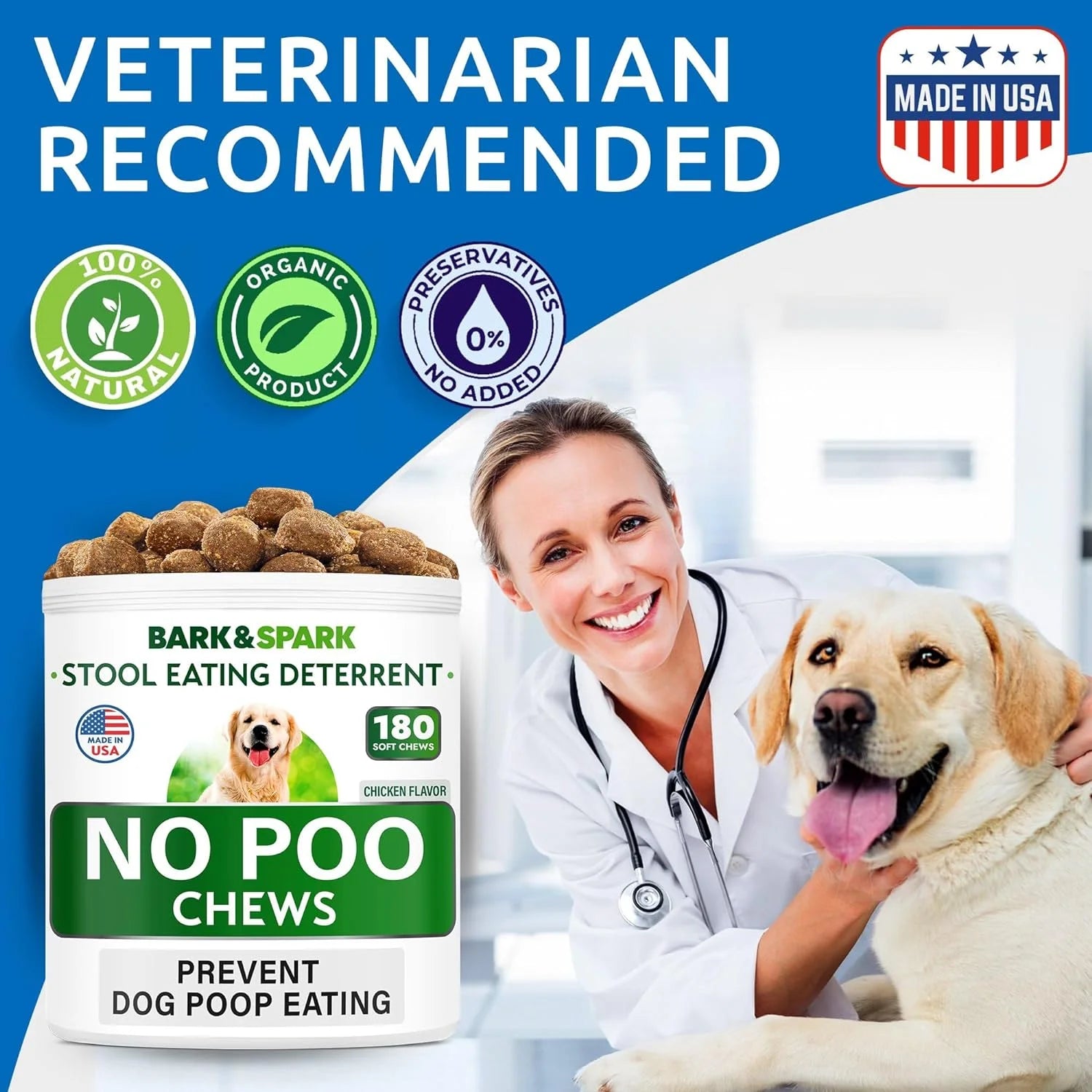 NO Poo Treats - Prevent Dog Poop Eating - Coprophagia Treatment - Stool Eating Deterrent - Probiotics & Enzymes - Digestive Health + Breath Aid - Made in USA - 180 Chews