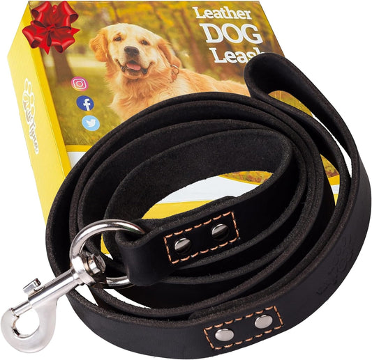 Heavy Duty Leather Dog Leash 6 Ft X 1" - Dog Leash for Large Dogs and Extra Large Dogs - Strong and Soft Dog Training Leash (XL - 6 Ft X 1 Inch, Black)