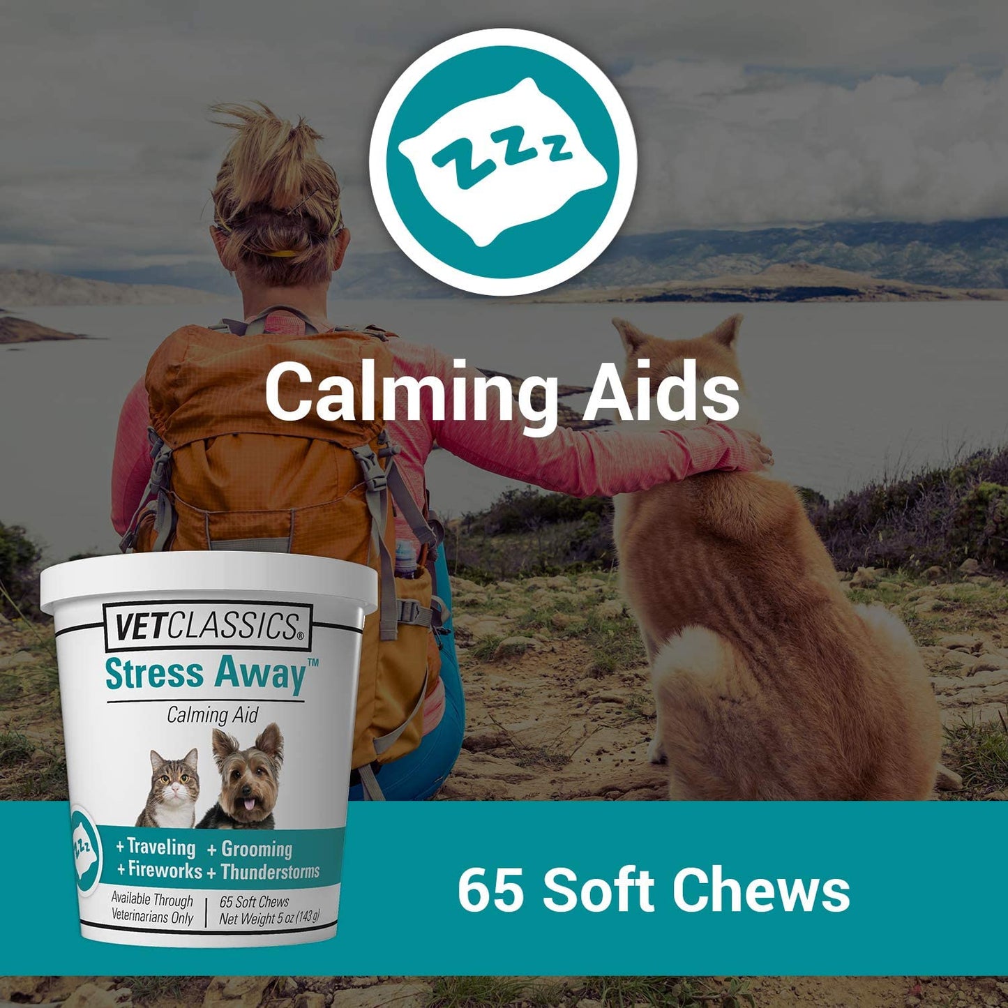 Stress Away Calming, Anxiety Aid for Dogs and Cats – Soft Chew Pet Health Supplement for Dogs, and Cats - Melatonin, Ginger – 65 Soft Chews