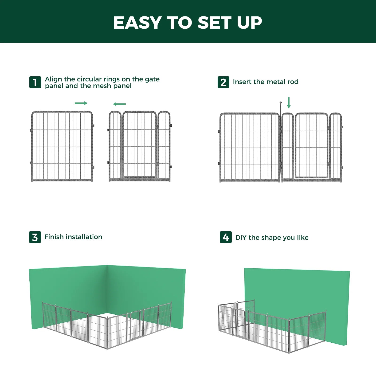 Aster Dog Playpen Outdoor, 8/16/24/32/48 Panels Dog Pen 24/32/40Inch Heavy Duty Dog Pen Pet Fence Playpen for Yard, Patio