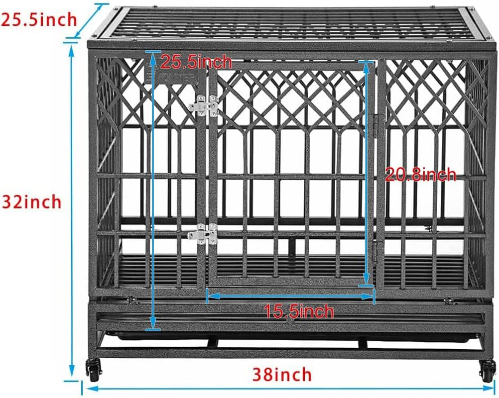 Heavy Duty Dog Cage for Large Dog Strong Metal Kennel and Crate Pet Playpen with Three Doors, Four Wheels,38 Inch,Y Shape,Silver … … …