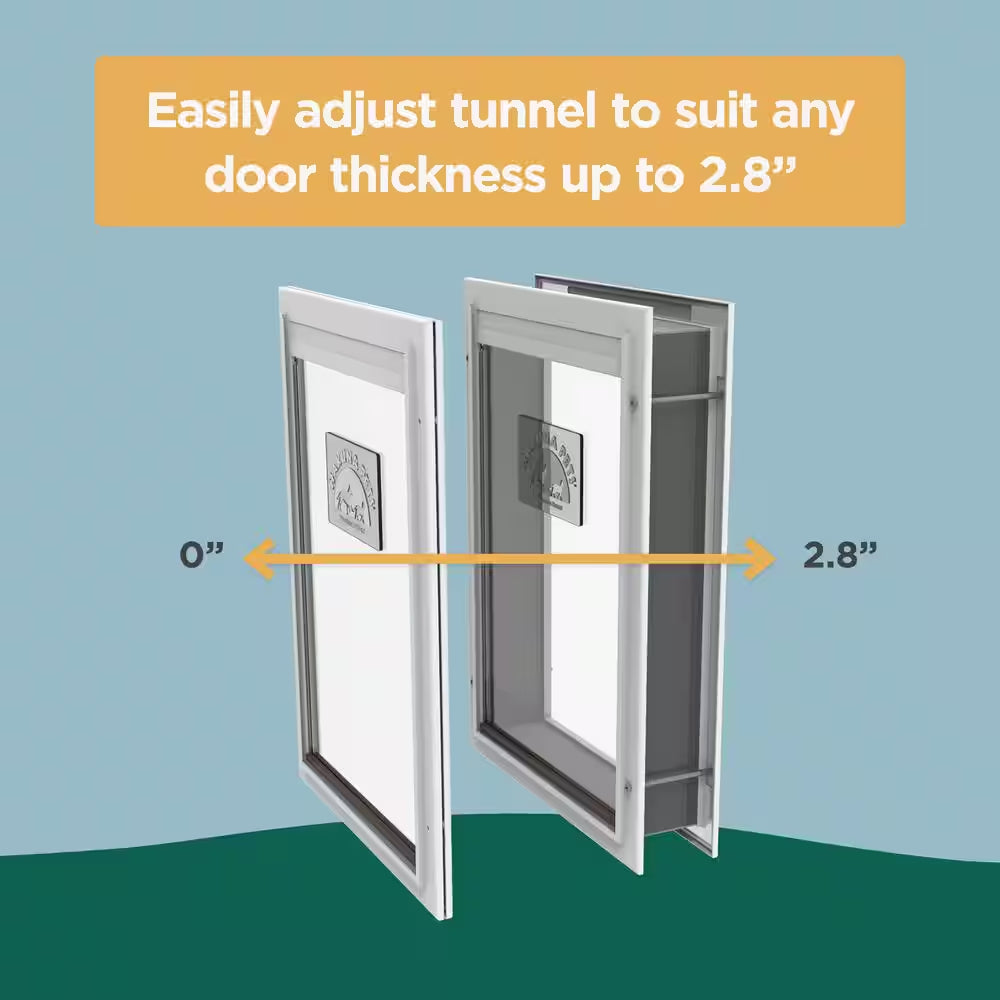 9.3 In. X 12.4 In. Medium Deluxe Aluminum Pet Door, Adjustable Tunnel, White