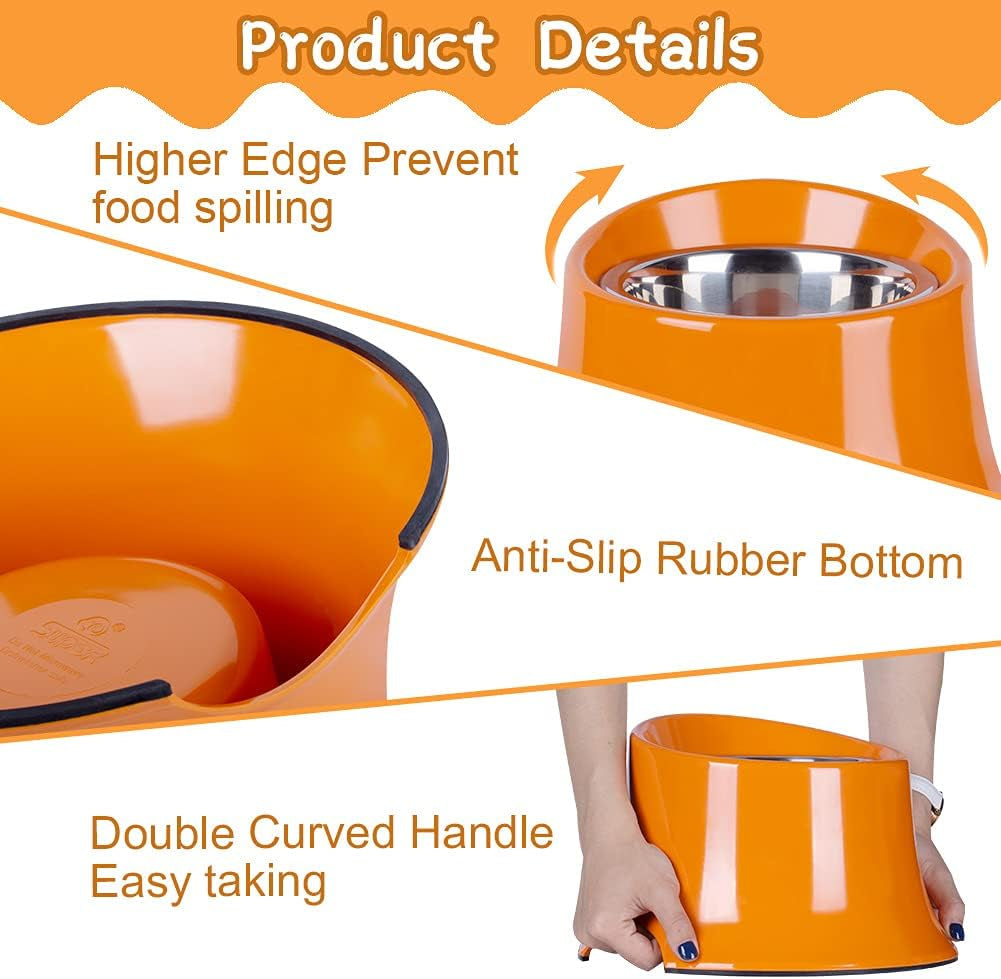 Elevated Dog Bowl Raised Dog Feeder for Food and Water, Non Spill Edges & Non Skid Sturdy Melamine Stand, Reduce Neck Stress, Less Regurgitating and Vomiting 1 Cup Orange