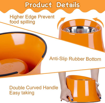 Elevated Dog Bowl Raised Dog Feeder for Food and Water, Non Spill Edges & Non Skid Sturdy Melamine Stand, Reduce Neck Stress, Less Regurgitating and Vomiting 1 Cup Orange