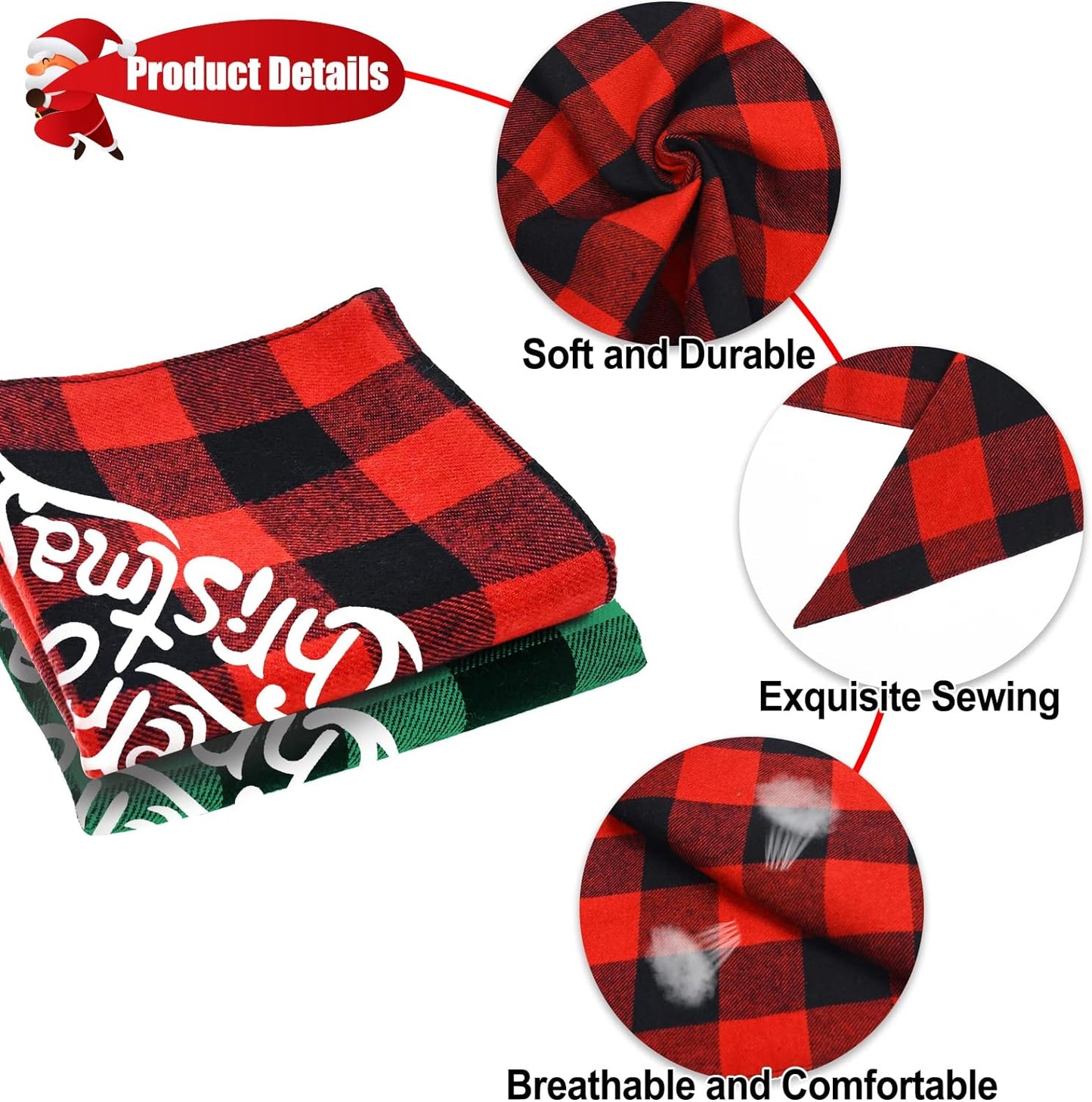 2 Pack Dog Bandana Christmas Classic Buffalo Plaid Pets Scarf Triangle Bibs Kerchief Set Pet Costume Accessories Decoration for Small Medium Large Dogs Cats Pets (Small, Red and Green)