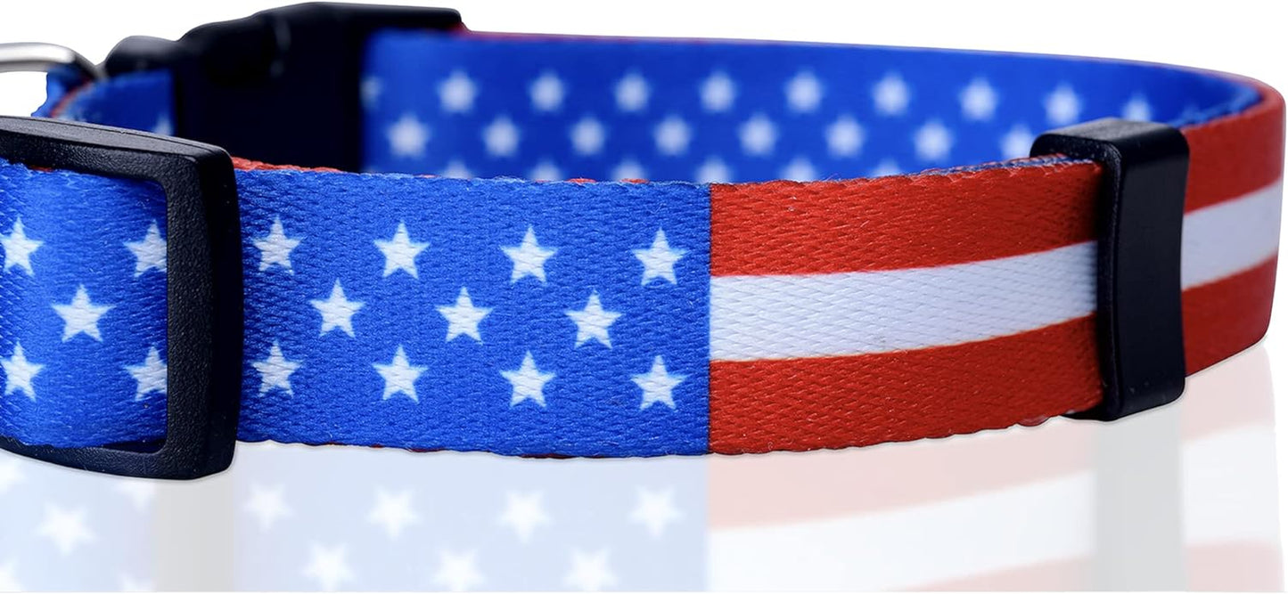 American Flag Dog Collar- Red White and Blue- Patriotic Collars for 4Th of July, USA- Adjustable Small, Medium, Large Breed Dogs (Medium, Flag I)