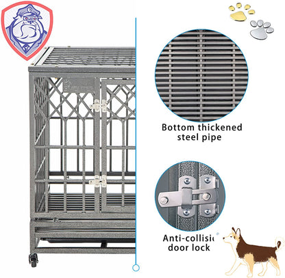 Heavy Duty Dog Cage for Large Dog Strong Metal Kennel and Crate Pet Playpen with Three Doors, Four Wheels,38 Inch,Y Shape,Silver … … …