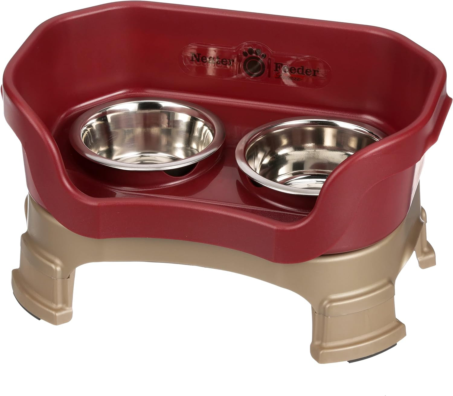 Neater Feeder - Deluxe Model Adjustable Height - Mess-Proof Dog Bowls (Small, Cranberry) - Made in USA - Elevated, No Spill, Non-Tip, Non-Slip, Raised Stainless Steel Food & Water Pet Bowls