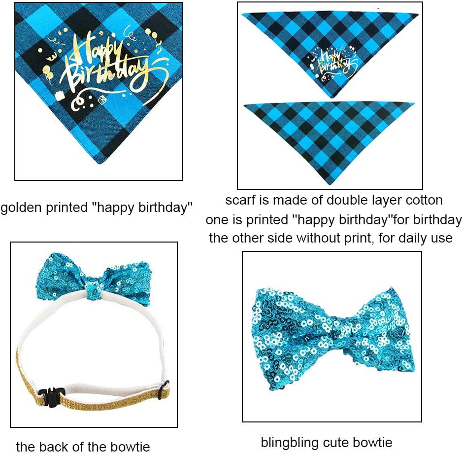 Dog Birthday Boy Bandana - Dog 1St Birthday Party Supplies - Dog 1St Birthday Hat Scarf Happy Birthday Banner Dog Boy First Birthday Outfit for Small Medium Dogs Pets (Small&Medium, Blue)