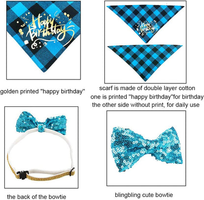 Dog Birthday Boy Bandana - Dog 1St Birthday Party Supplies - Dog 1St Birthday Hat Scarf Happy Birthday Banner Dog Boy First Birthday Outfit for Small Medium Dogs Pets (Small&Medium, Blue)