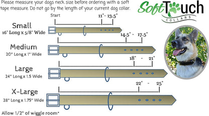 Padded Leather Dog Collar, Tan and Teal, Size Medium, 20" Long X 1" Wide, Neck Size 14.5" to 17.5" Inches