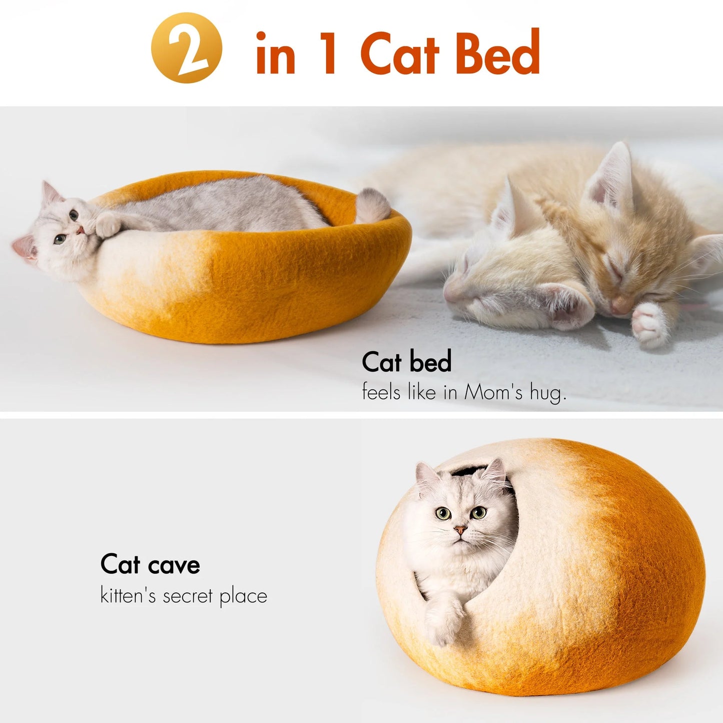 Mewoofun Handcrafted Felt Cat Bed Cave with Mouse Toy - Premium Wool Material - Suitable for Indoor Cats