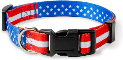 American Flag Dog Collar- Red White and Blue- Patriotic Collars for 4Th of July, USA- Adjustable Small, Medium, Large Breed Dogs (Medium, Flag I)