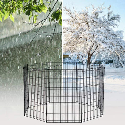 Playpen Dog Fence, Exercise Pen Metal Wire Portable Crate Kennel Cage for Small Pet (Dog, Cat, Rabbit) Black, 24 Inches