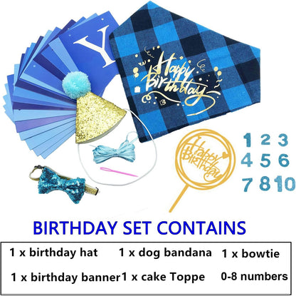 Dog Birthday Boy Bandana - Dog 1St Birthday Party Supplies - Dog 1St Birthday Hat Scarf Happy Birthday Banner Dog Boy First Birthday Outfit for Small Medium Dogs Pets (Small&Medium, Blue)