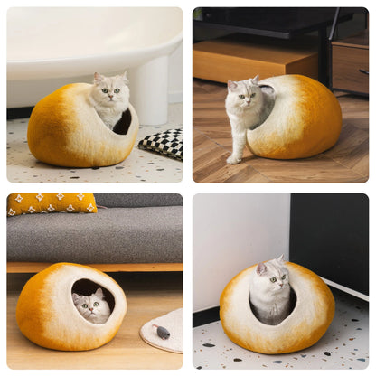 Mewoofun Handcrafted Felt Cat Bed Cave with Mouse Toy - Premium Wool Material - Suitable for Indoor Cats