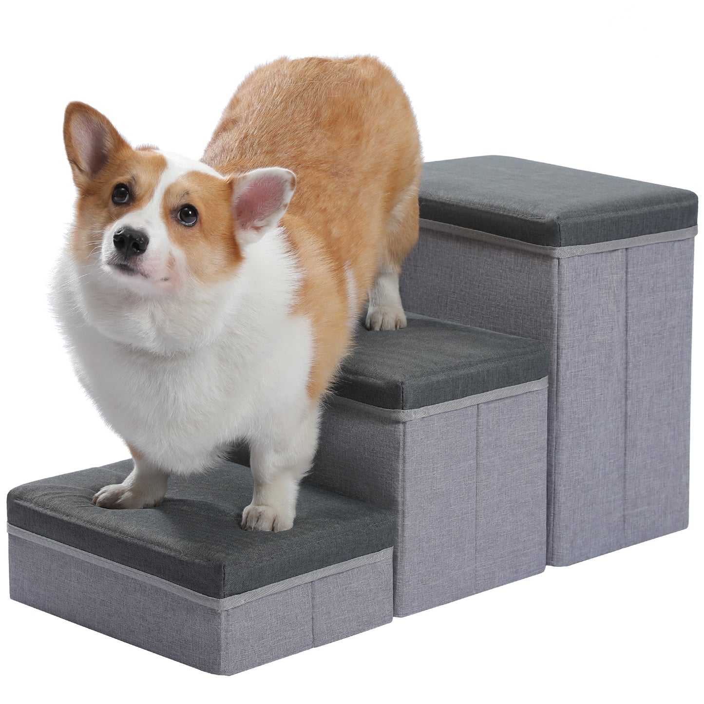 Pet Stairs 3-Step Dog Ramp Ladder with Storage Boxes Folding Ramp for Small Medium Dogs, Dark Gray