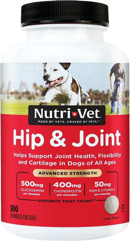 Advanced Strength Hip & Joint Chewable Dog Supplements- Formulated with Glucosamine & Chondroitin to Support Dog Cartilage & Mobility- 300 Tablets