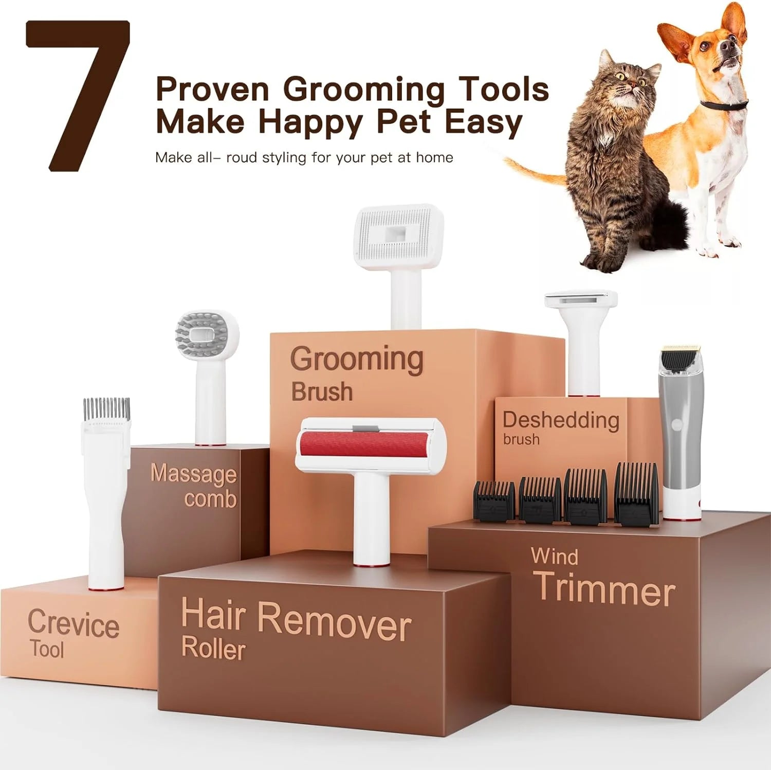 Dog Grooming Vacuum, 7-In-1 1.5L Dust Cup Pet Hair Vacuum Groomer Shaver Comb Dog Cat