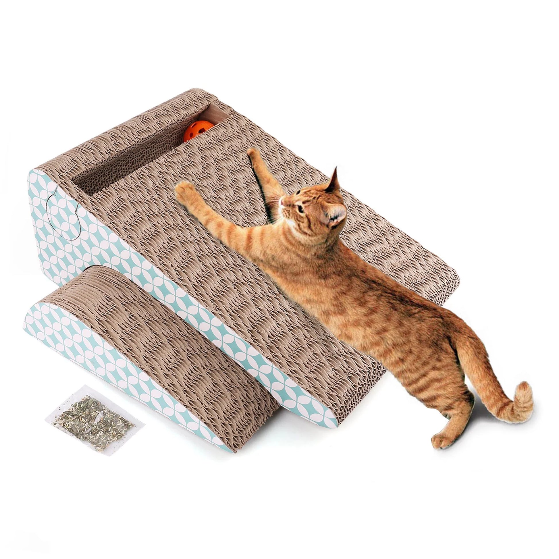 2 in 1 Cat Scratcher Cardboard, Removable Corrugate Cat Scratching Pad with Catnip & Ball