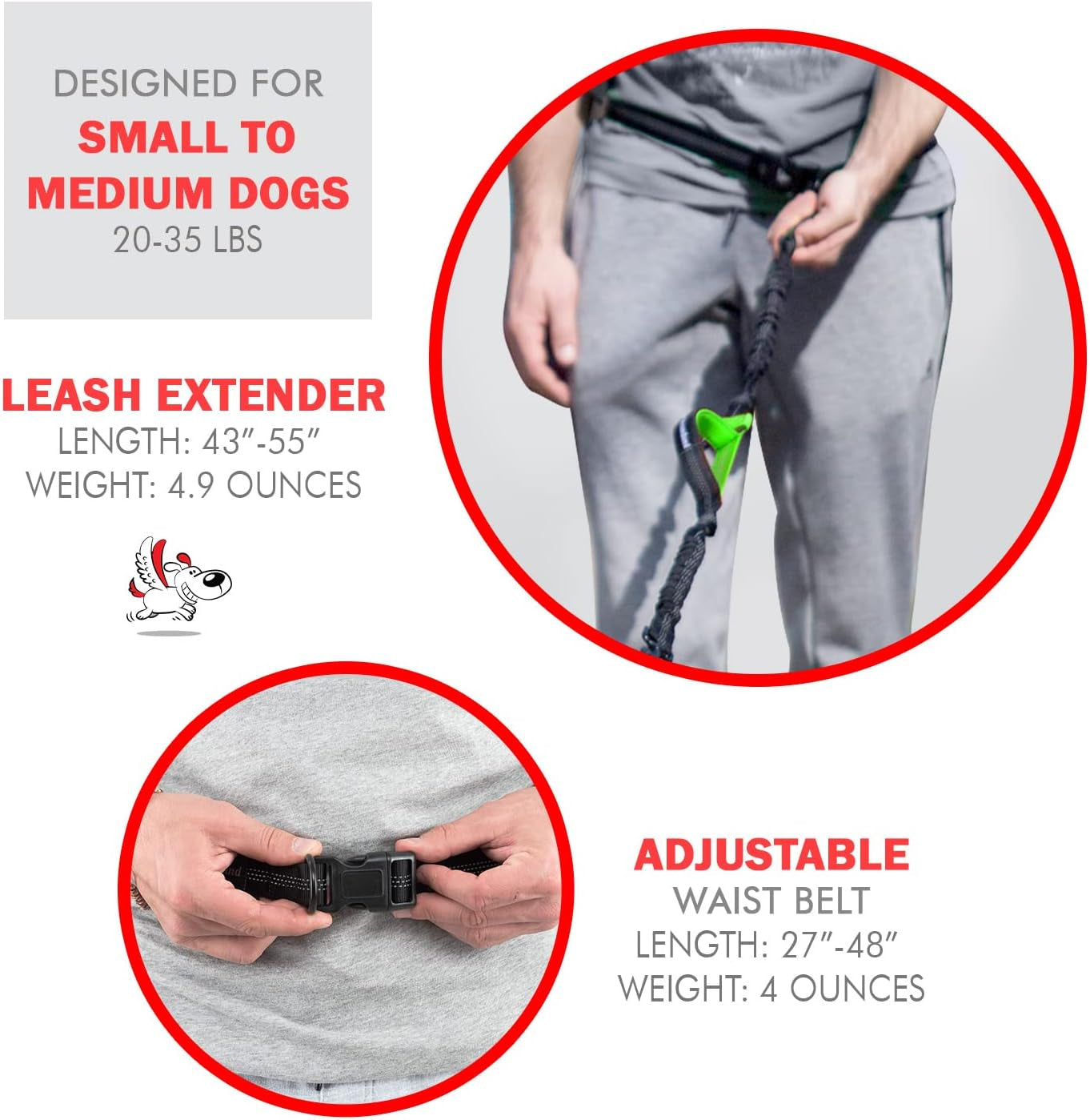 Exquisite Hands-Free Dog Leash for Medium Dogs: Perfect for Active Pet Owners Comfortable, Durable & Ideal for Running, Walking, Hiking. Premium Dog Waist Leash with Bungee. Must-Have Dog Gear