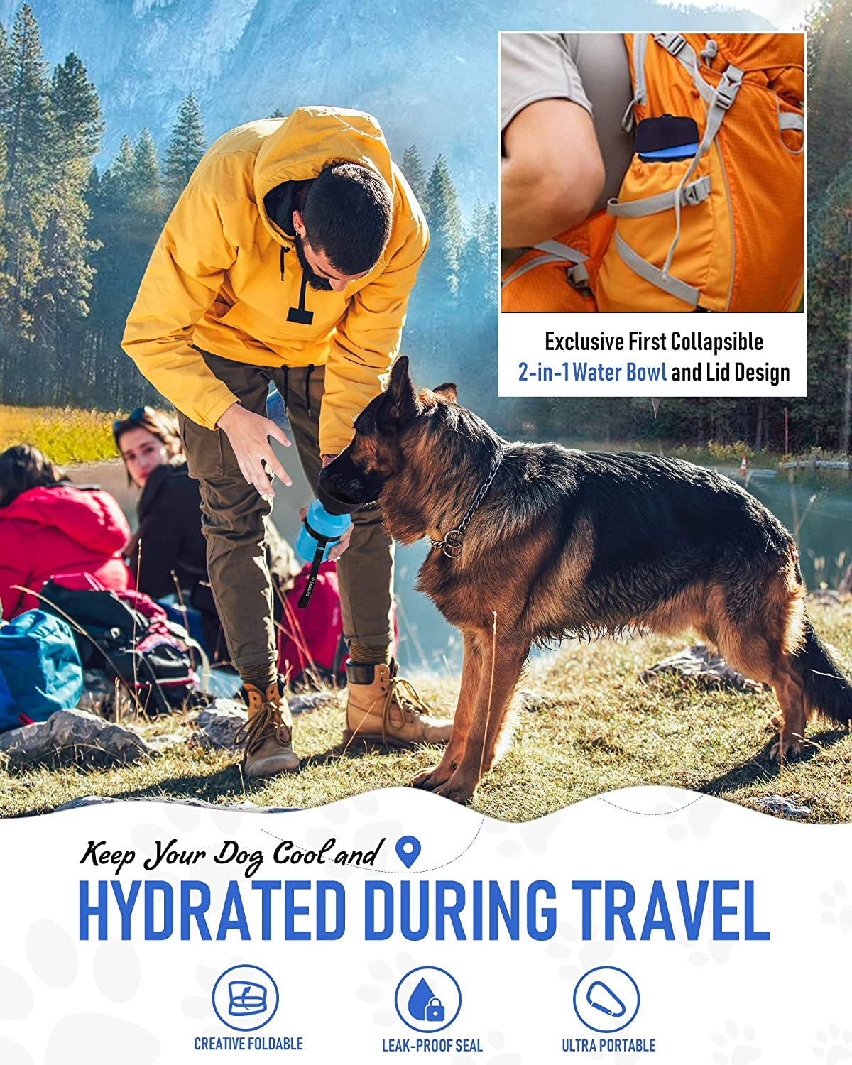 Dog Water Bottle, Portable Dog Water Dispenser, Leak Proof Dog Travel Water Bottle, Squeeze Pet Water Bottle for Walking on the Go, Dog Hiking Accessories for Outdoor Walking, Hiking, Travel