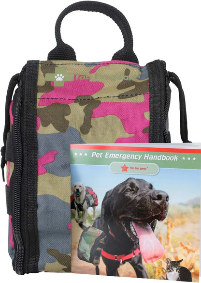 First Aid Kit for Dogs, Travel, Home, Training, Walking, Camping; Pet First Aid Kit with Tourniquet, Scissors, Medical Tape, Bandages, Pink Camo