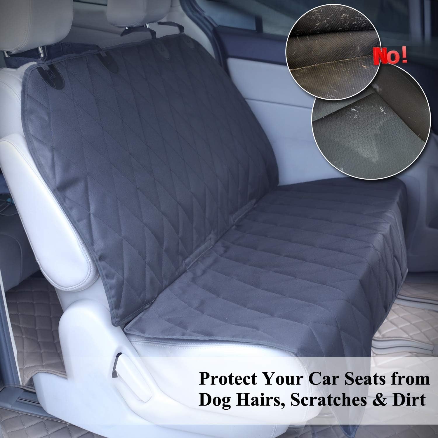 Dog Seat Covers, Dog Backseat Cover Pet Bench Protectors with Anti-Slip Backing, Back Seats Cover Rear Seat Covers Car Seat Cover for Dogs, Black, 46" L * 52" W