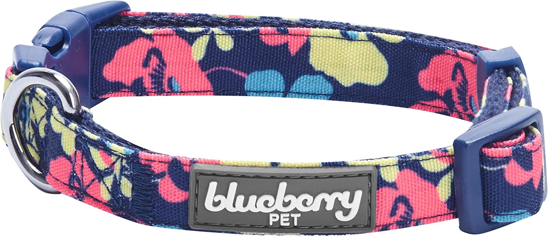 Made Well Profound Floral Print Adjustable Dog Collar in Navy Blue, X-Small, Neck 7.5"-10"