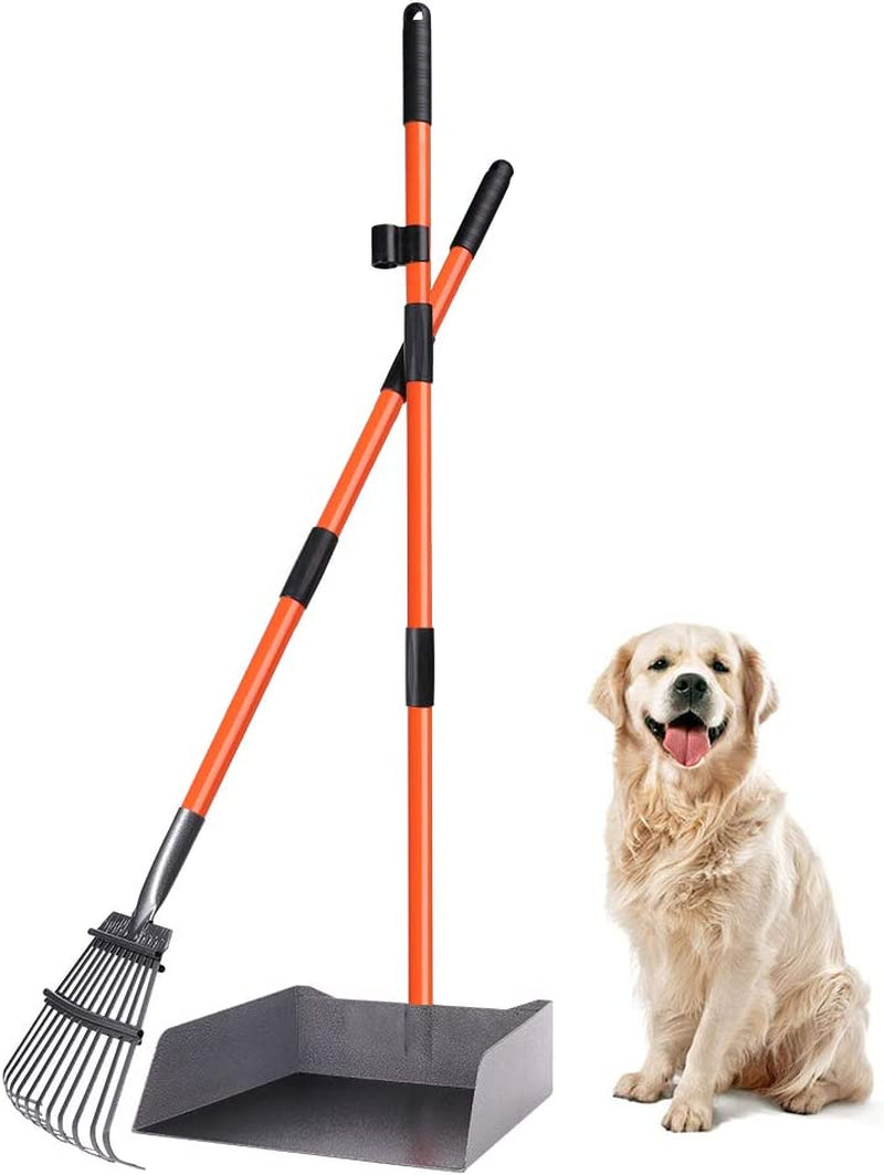 Extra Large Pooper Scooper, Pet Poop Tray and Rake with Adjustable Long Handle, Pet Waste Removal Heavy Duty Dog Pooper Scooper Great for Large Dog Grass Street Gravel