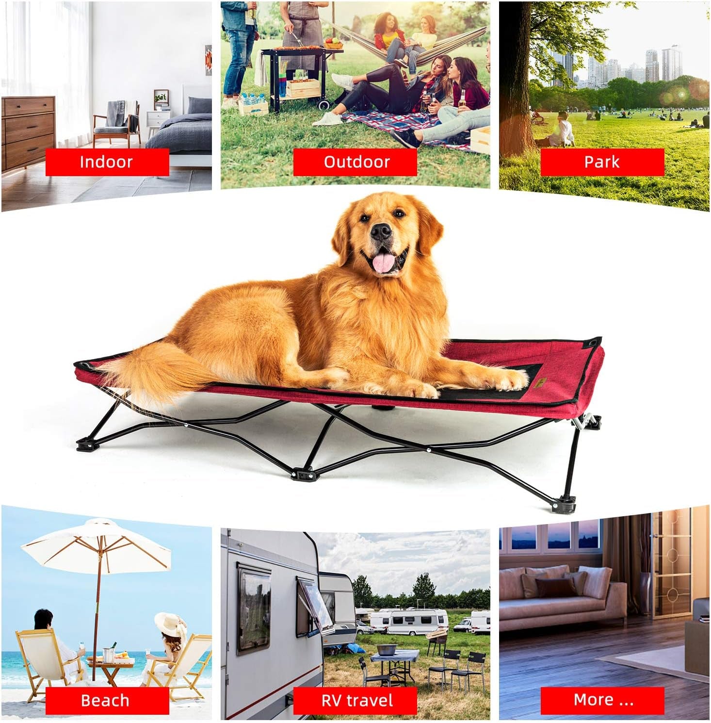 47 Inches Long Elevated Folding Pet Bed Cot Travel Portable Breathable Cooling Textilene Mesh Sleeping Dog Bed (47 Inch (Pack of 1), Red)