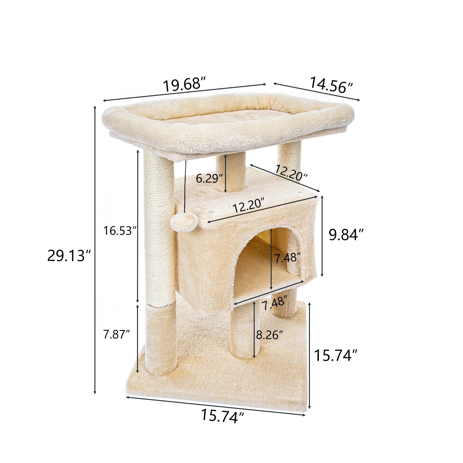 29" Cat Tree Tower for Indoor Cats Cat Condo with Sisal Scratching Posts, Plush Perch, Cat Bed Furniture, Beige