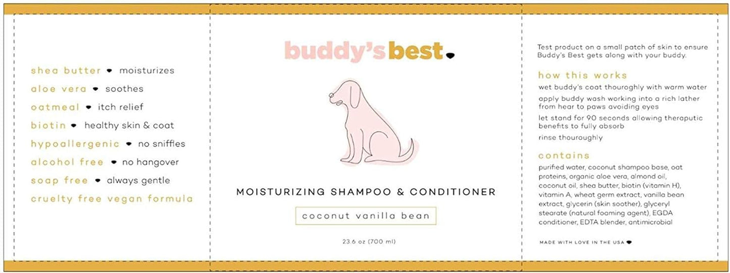 Dog Shampoo for Smelly Dogs - Dog Shampoo and Conditioner for Dry and Sensitive Skin - Moisturizing Puppy Wash Shampoo, Coconut Vanilla Bean Scent, 16Oz