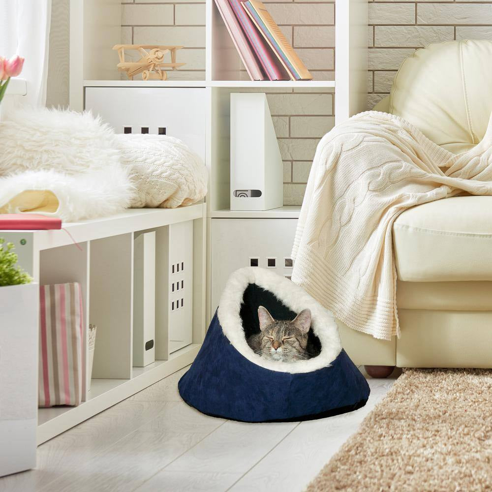 Small Blue Feline Cat Comfort Cavern Pet Bed