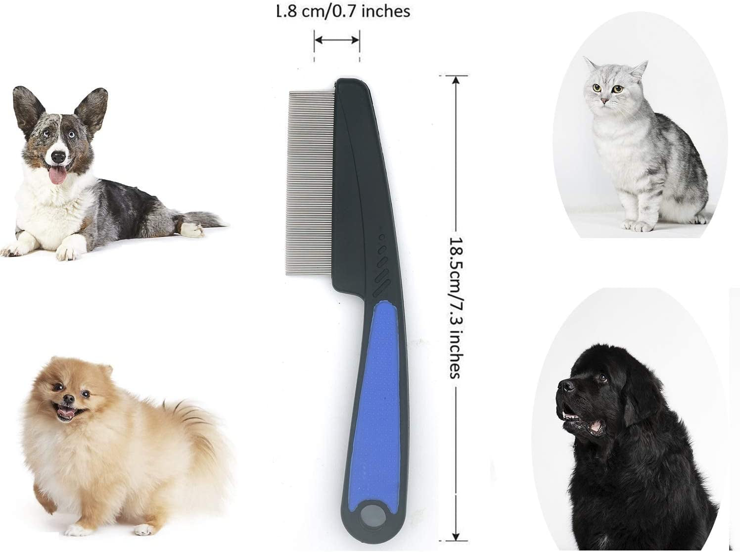 Flea Comb with Rubber Handle,Flea Comb for Dogs, Lice Combs,Tick Comb, Cat Flea Combs with Durable Teeth for Removing Tear Stains, Fleas, Dandruff, Lice by