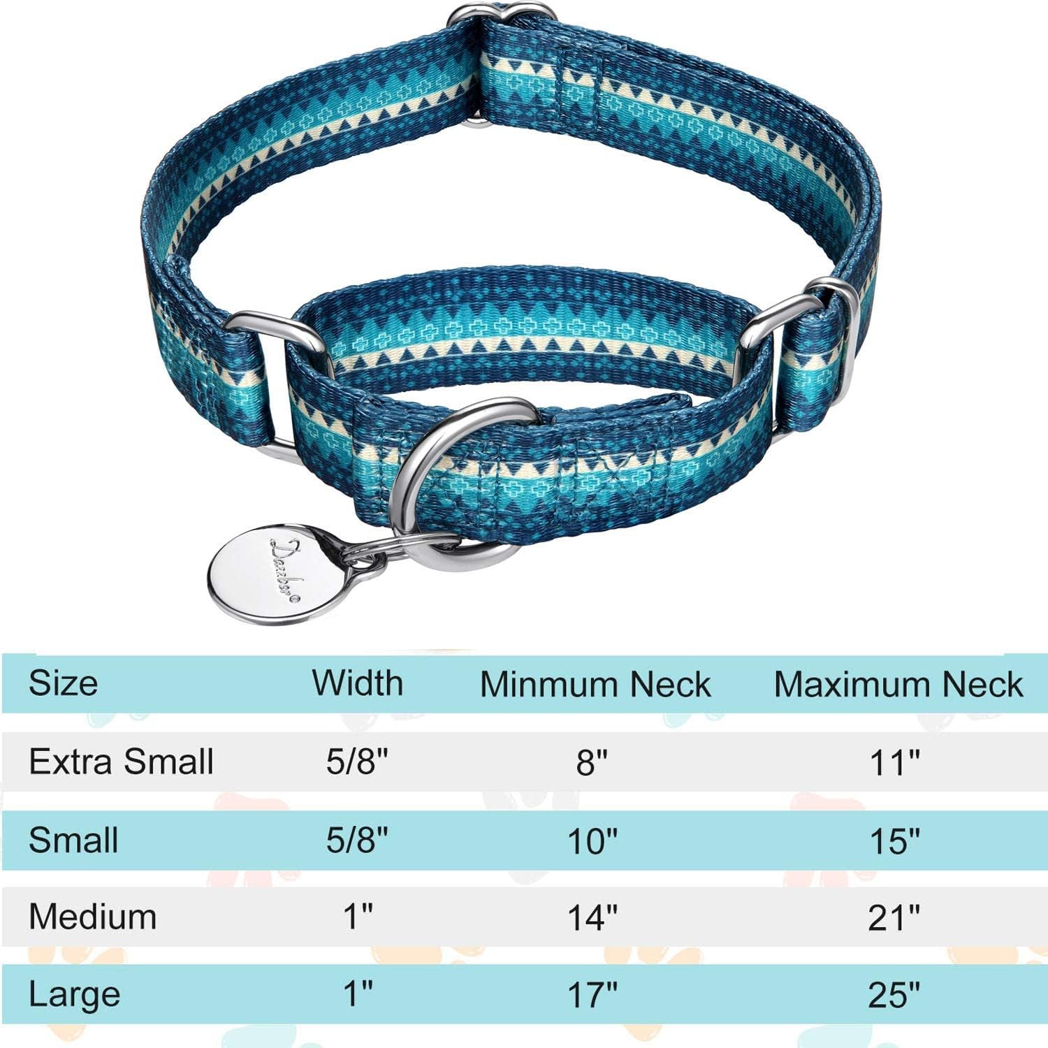 Martingale Collar Nylon Dog Collar No Pull Pet Collar Heavy Duty for Medium and Large Dogs, Adjustable 17 Inch to 25 Inch, Turquoise Green