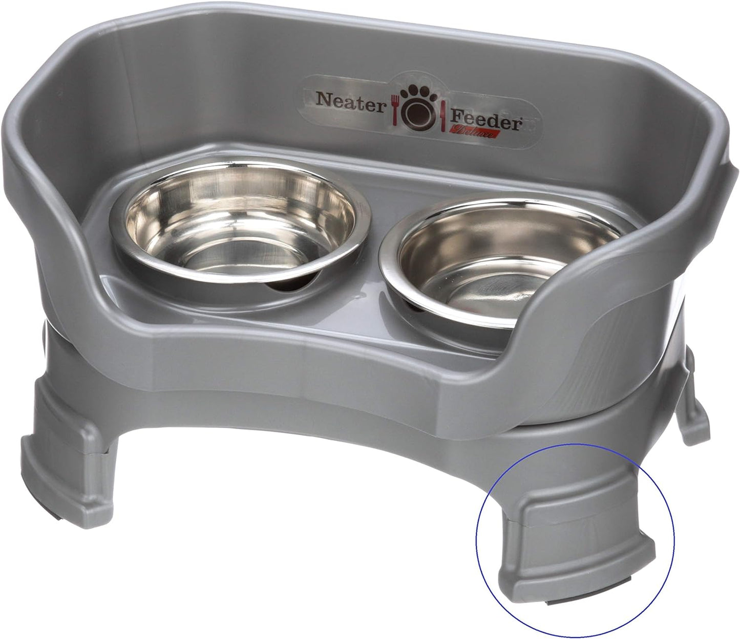 Neater Feeder - Deluxe Model Adjustable Height - Mess-Proof Dog Bowls (Small, Gunmetal) - Made in USA - Elevated, No Spill, Non-Tip, Non-Slip, Raised Stainless Steel Food & Water Pet Bowls