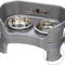 Neater Feeder - Deluxe Model Adjustable Height - Mess-Proof Dog Bowls (Small, Gunmetal) - Made in USA - Elevated, No Spill, Non-Tip, Non-Slip, Raised Stainless Steel Food & Water Pet Bowls