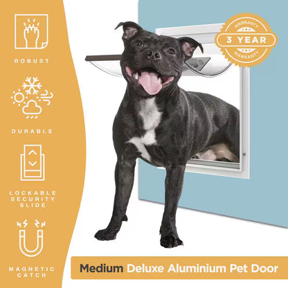 9.3 In. X 12.4 In. Medium Deluxe Aluminum Pet Door, Adjustable Tunnel, White